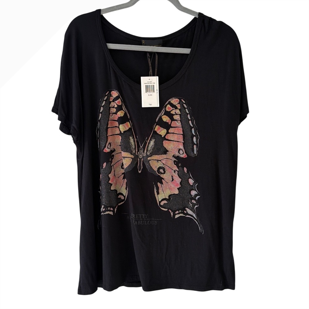 Jeans by Buffalo Baylee Butterfly Graphic Tee Black Women XL Pretty Fabulous New